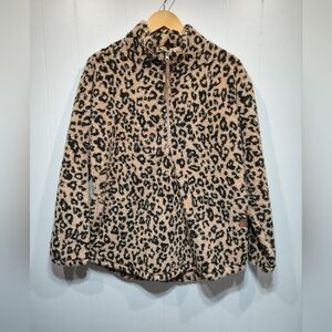 Maurices Leopard Print Sherpa Quarter Zip Pullover‎ Size Medium